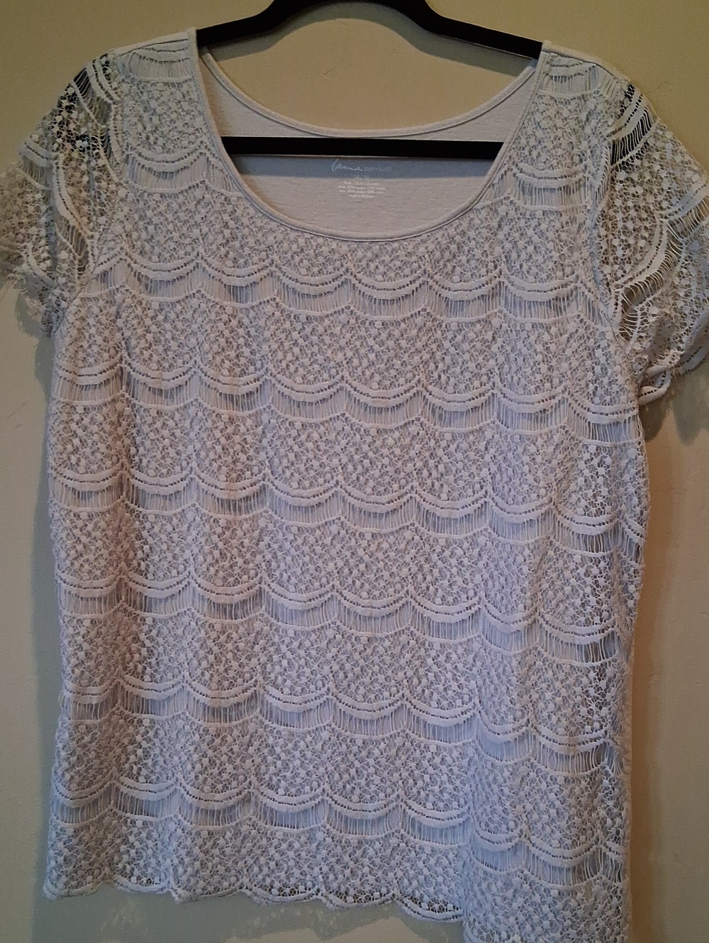 Lane Bryant Grey Lace Overlay Short Sleeve Top
